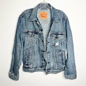 Levi’s Jean Jacket Men Small Trucker Destroyed Distressed Blue RCLO